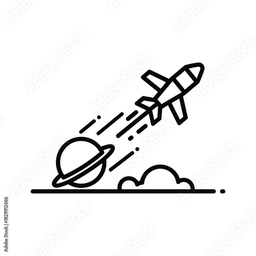 Space Rocket Launching from a Ringed Planet Icon