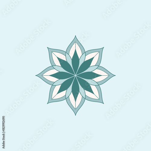 Elegant teal mandala flower with layered petals in minimalist style, perfect for wellness branding, yoga décor, meditation art, and modern digital design.