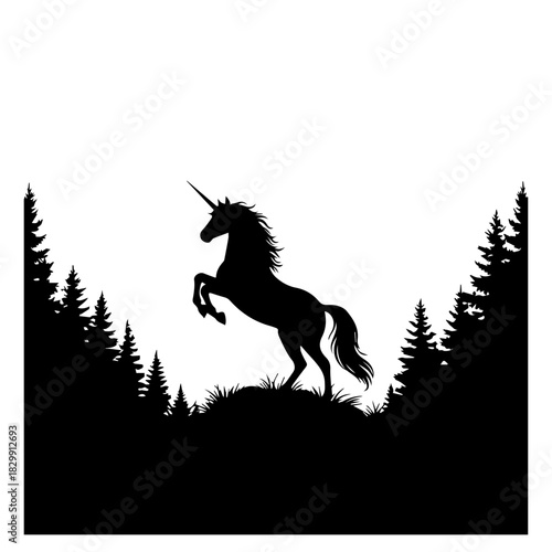 lone unicorn standing proudly in a magical forest,