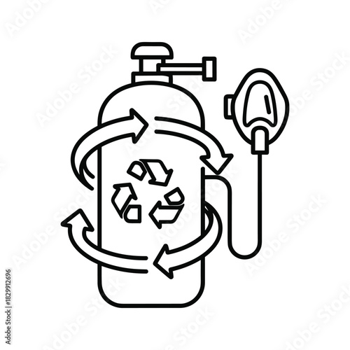 Sustainable Scuba Tank with Breathing Mask Recycling Icon