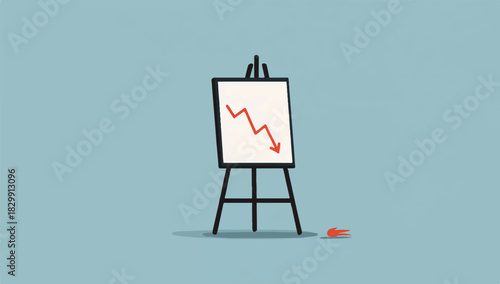 Decreasing chart on the easel symbolizing loss in business or investments