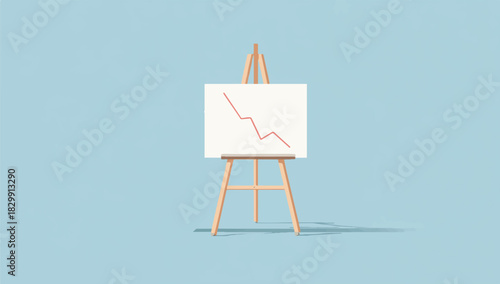Falling chart on an easel depicting business decline or failure