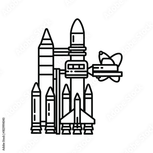 Complex Space Launch System with Orbital Module Line Icon