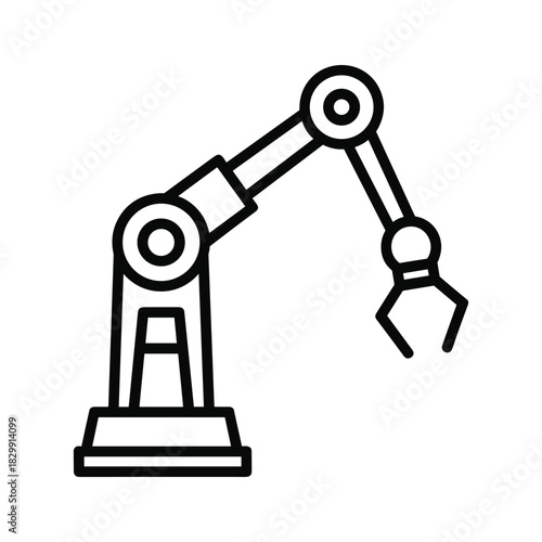 Industrial Robotic Arm Outline Icon with Gripper