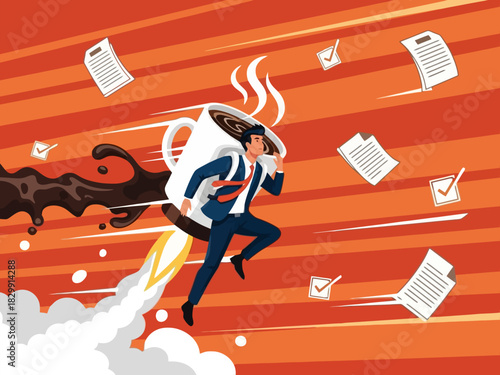 Professional using caffeine power to complete urgent tasks and meet deadlines quickly.