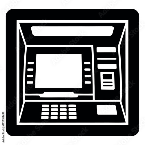 Modern automated teller machine or atm machine with keypad and screen for financial transactions