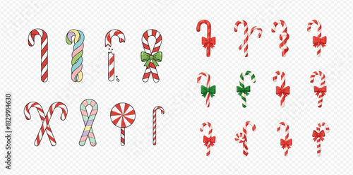 Festive assortment of candy canes and a lollipop, perfect for Christmas.