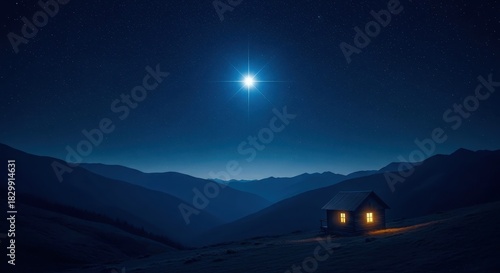 Christmas Eve. The manger under a luminous star, symbolizing the heart of the holiday, radiates warmth in the tranquil night.
