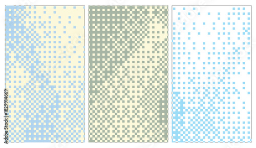 Pixelated Patterns Blue Yellow Green Squares Gradient Fading Texture Background for abstract modern design, posters, and digital art that requires subtle visual interest