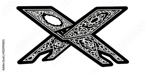 Abstract Black and White Icon of Rehal (Quran Stand) and Holy Book