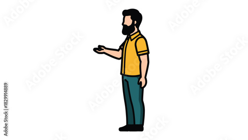 Bearded Man Character Presenting or Offering with Hand Gesture Vector Illustration