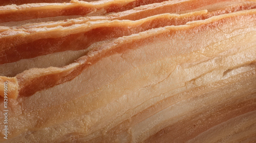 Obraz premium The cross-section of cured meat resembles natural sedimentary rock layers. Menu design and packaging models, specifically designed for cooking blogs and restaurant recipe cards.