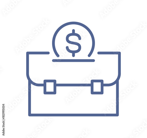 Business finance icon showing a briefcase with money symbolizing secure money management, revenue planning, capital budgeting, corporate savings and structured financial administration flat vector.