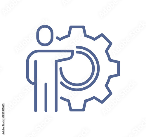 Process management icon showing a person coordinating workflow, productivity optimization, operational improvement, system control, team efficiency flat vector illustration.
