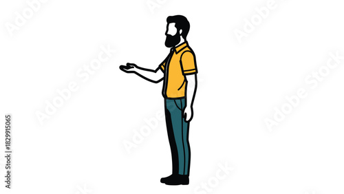 Bearded Man Character Vector Illustration Making a Presenting or Offering Gesture