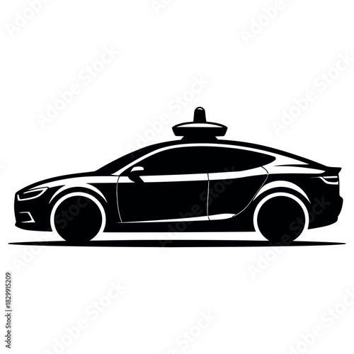 Sleek silhouette of a modern electric sedan with autonomous driving sensor array on roof