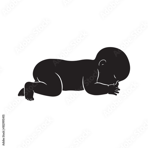 Sleeping newborn baby silhouette illustration in black on white