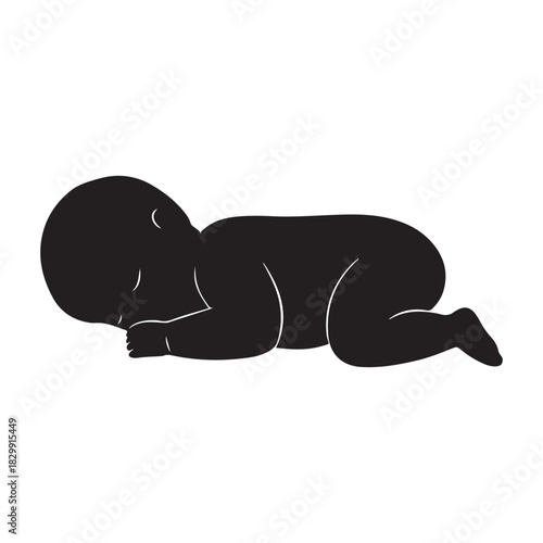 Sleeping newborn baby silhouette on clean white background artwork