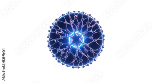 Abstract glowing blue sphere neural network digital science concept