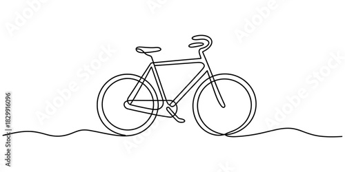 Continuous line drawing of a bicycle, symbolizing eco-friendly transportation, healthy lifestyle, and recreational cycling activities. Vector, illustration