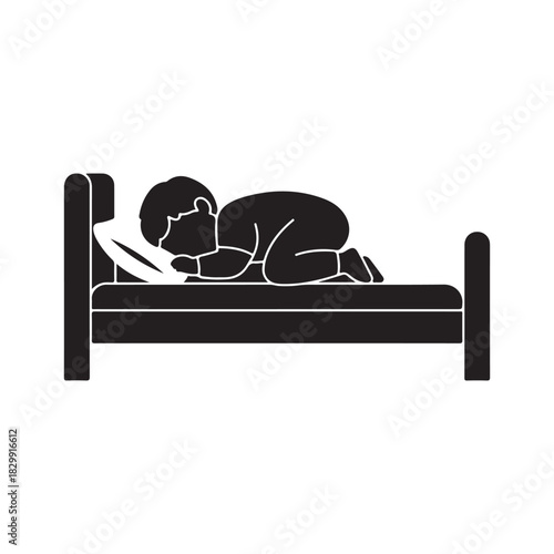 Baby sleeping on bed icon. child asleep on a comfortable mattress