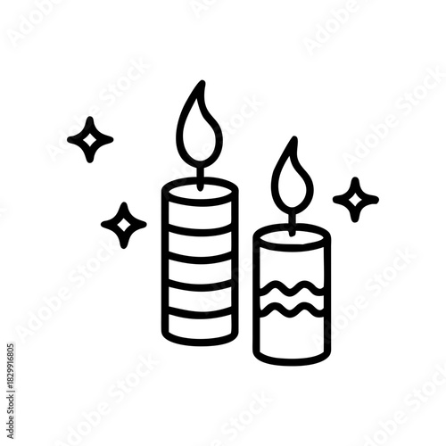 Illustration of two candles with flames and stars on transparent background