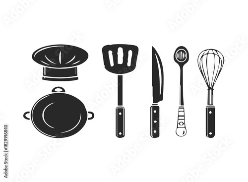 Modern black and yellow cooking utensil icons for food design