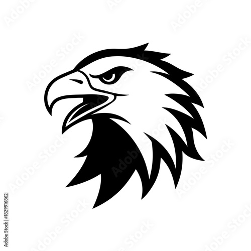 Silhouette of an eagle head with open beak design on transparent background