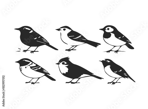 Cute forest birds chickadee and nuthatch icon set