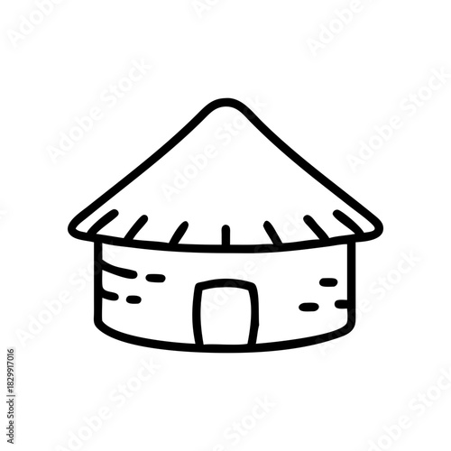Illustration of a simple hut with thatched roof on transparent background