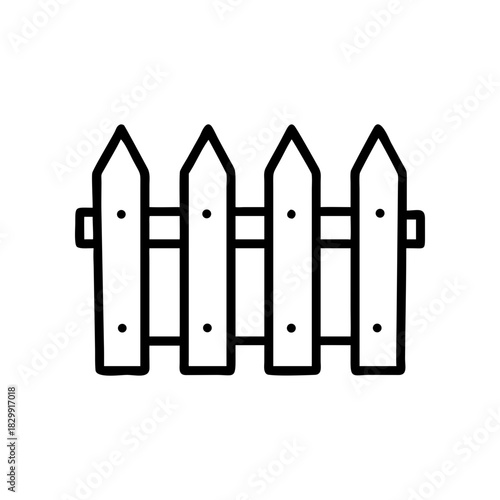 Illustration of a simple picket fence outline art on transparent background