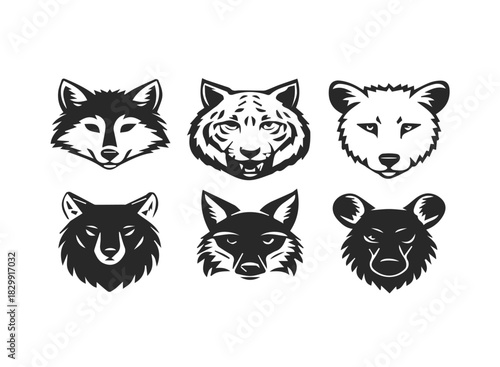 Predator mammal icons wolf tiger cougar set