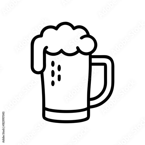 Outline drawing of a beer mug with foamy liquid on transparent background