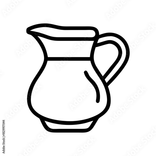 Outline drawing of a pitcher with handle and spout on transparent background
