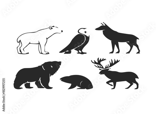 Polar bear and sea animal icon set
