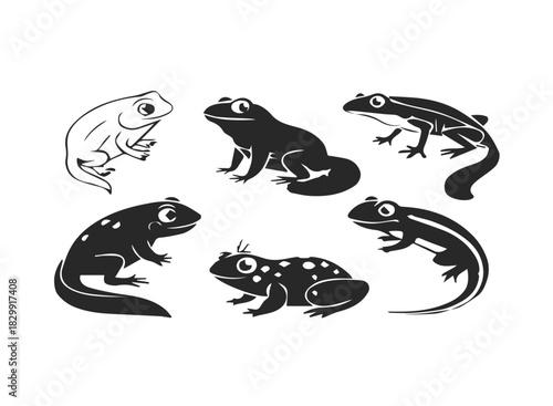 Cute amphibian icons frog salamander and more