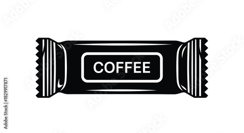 A black and white illustration of a coffee flavored chocolate bar wrapper