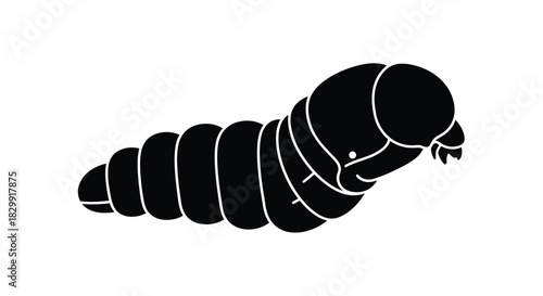 A simple black and white illustration of a segmented caterpillar or worm