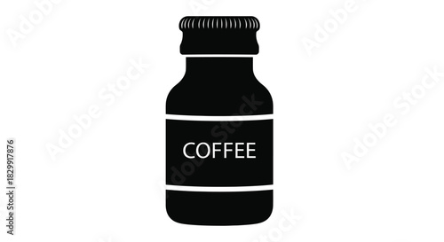 A simple black bottle illustration with a label that reads coffee