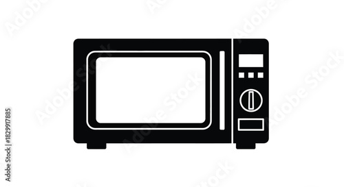 Simple black and white illustration of a modern kitchen microwave appliance