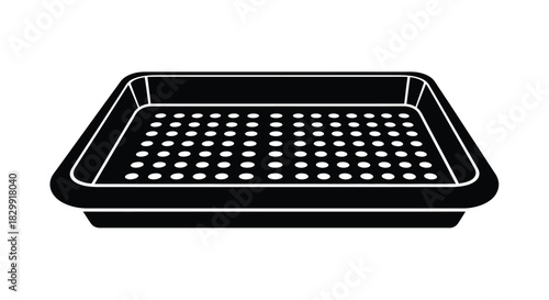 A simple black and white illustration of a rectangular cat litter box