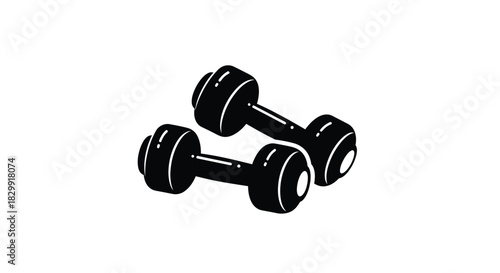 Black and white illustration of a pair of dumbbells for fitness training