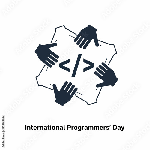 International Programmers Day Celebration with Collaborative Hands and Code Symbol.