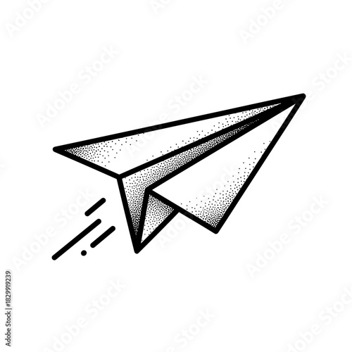 Simple Paper Airplane Flying Fast with Motion Lines.