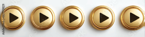 Row of Shiny Golden Play Buttons for Multimedia and Entertainment Content