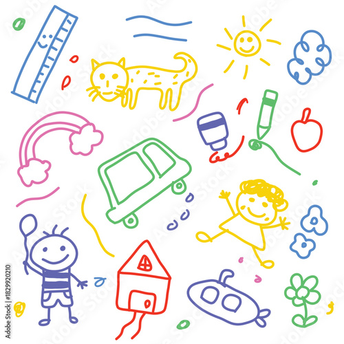 kids drawing doodle colorful illustration