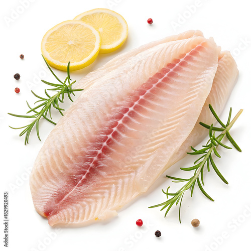 Raw tilapia fillet isolated on white background showcasing fresh fish ingredient ideal for cooking, healthy meals, recipes,