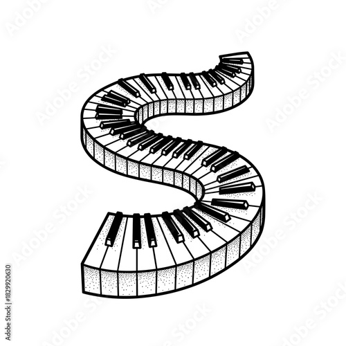 Stylized Piano Keyboard Shaped Like Letter S.