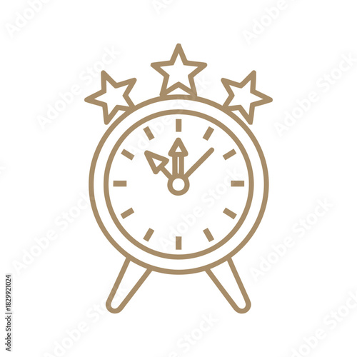 Alarm Clock Icon with Stars at Midnight on White Background time new year