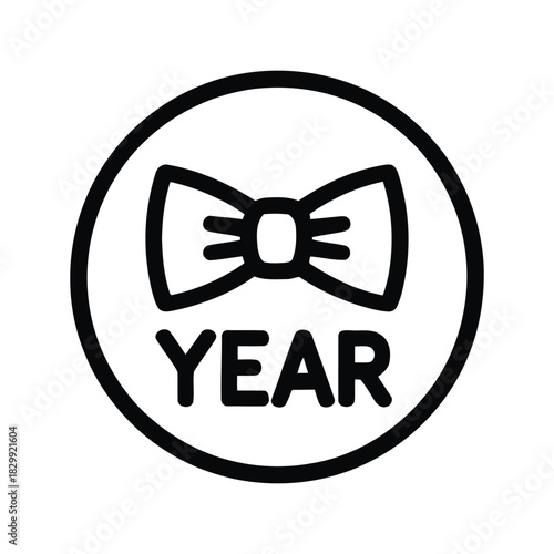 Black Outline Bow Tie and Year Text Inside a Circle Icon neckwear formal